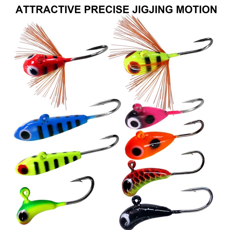 THKFISH Ice Fishing Jigs Ice Fishing Lures Ice Fishing Gear Ice Small Fishing Tackle Kit Crappie Panfish Jigs D-9pcs - Image 2